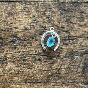 Sterling Silver Lucky Horseshoe with March Birthstone Charm